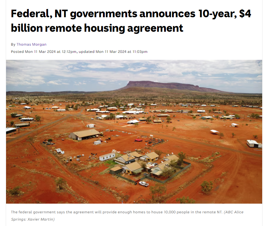 Federal, NT governments announces 10-year, $4 billion remote housing agreement